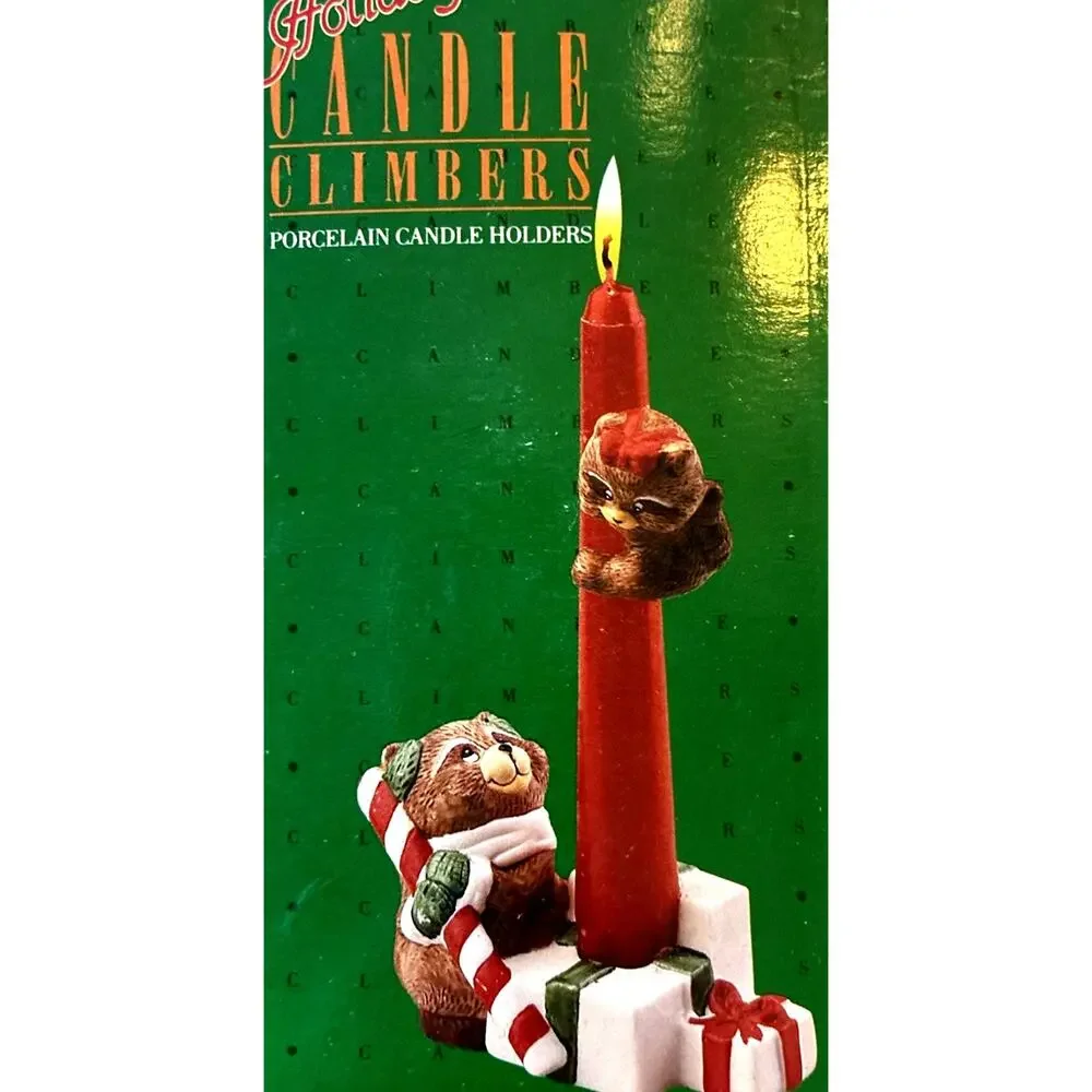 VTG Christmas Candle Climbers Bear & Cub Holiday Decor Retro Cottage Farmhouse